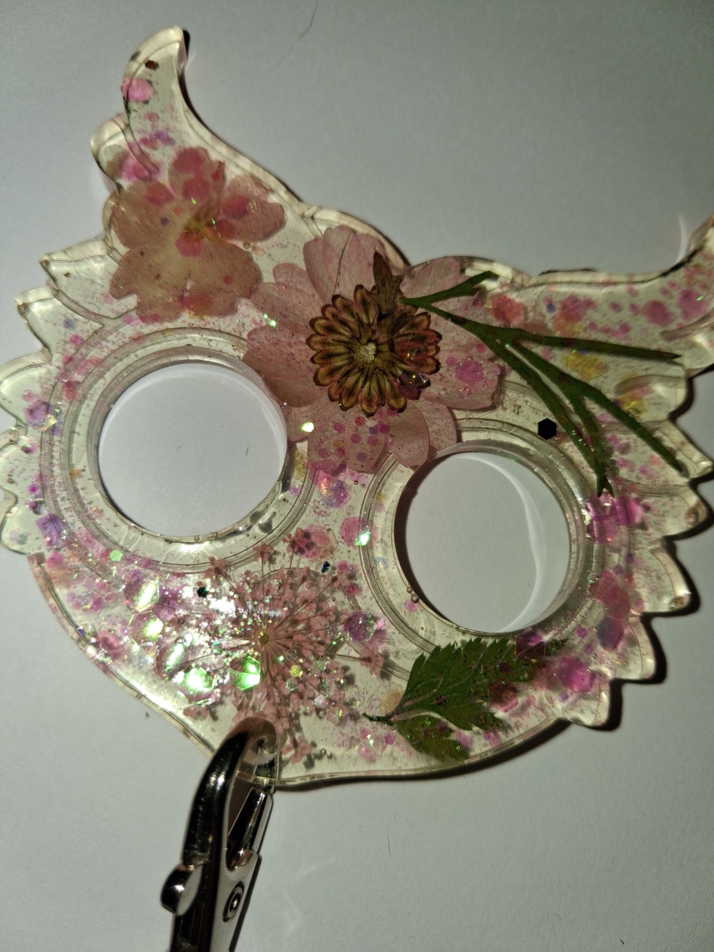 Handcrafted Owl Saftey Keychain with Natural Pressed Flowers